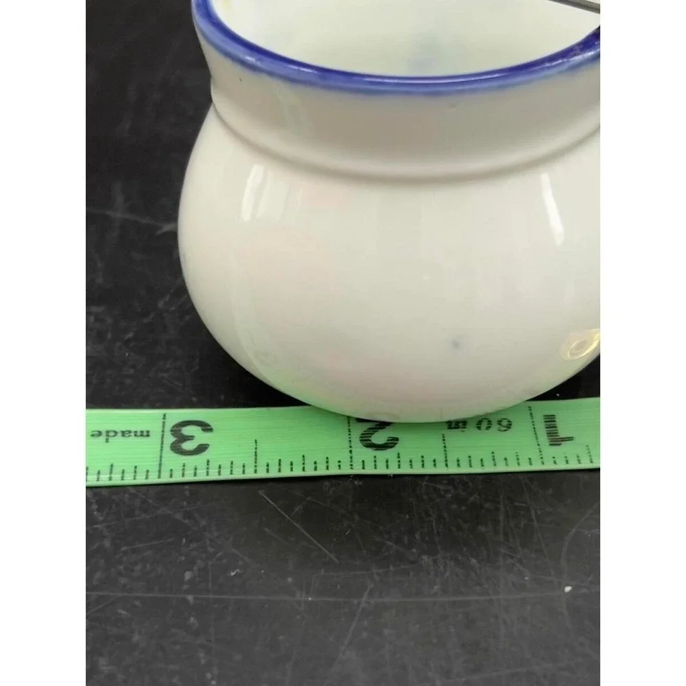 Fairway Miniature Cauldron White Blue Home Sweet Home Floral Vintage 2.5in